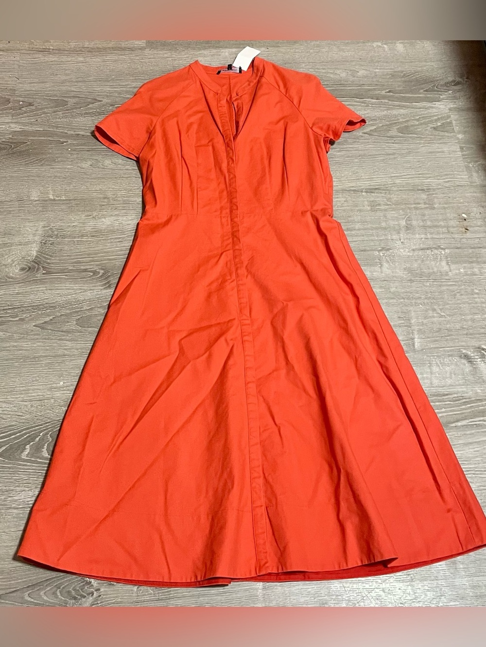 Lafayette 148 New York Short Sleeve A-Line Midi Dress in Bright Orange